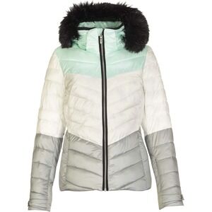 Killtec Womens Ski Jacket Mint White Grey Puffer Hooded Faux Fur Water Resist. 6